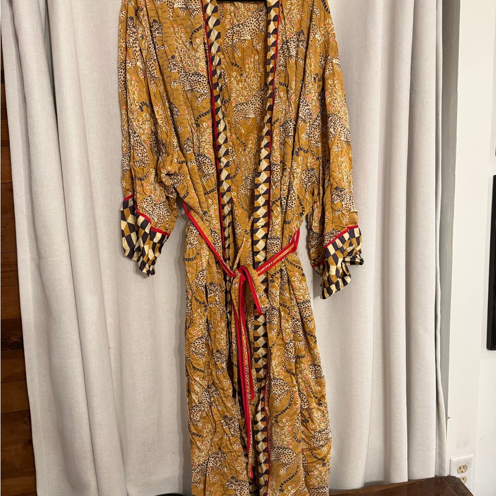 Printfresh  bagheera Print Kimono in Mustard and Black 3x/4x